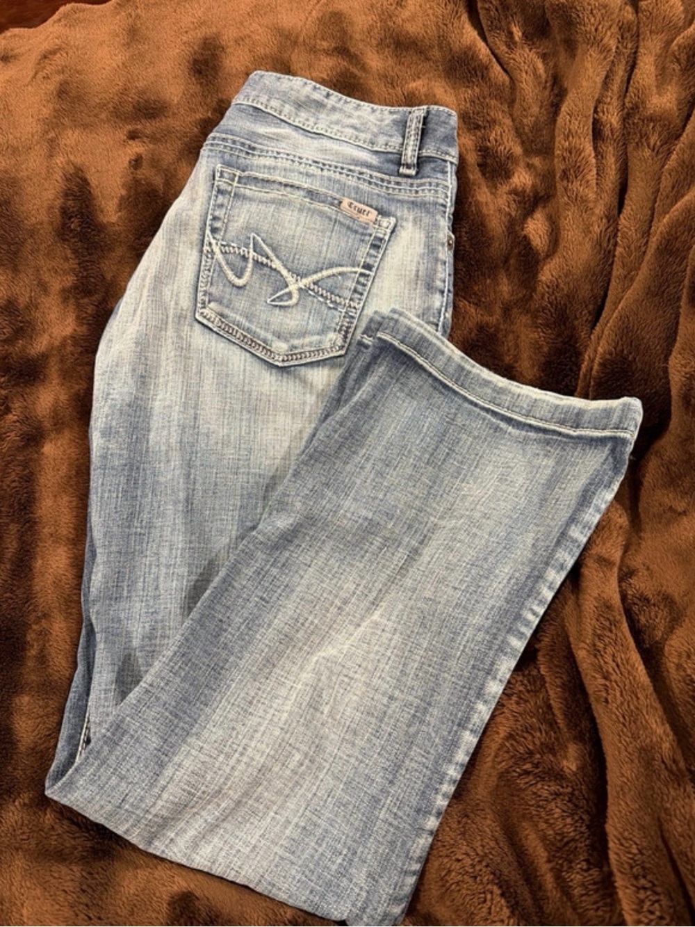 Light Blue Bootcut Jeans with Embroidered Back Pocket - Unknown Brand